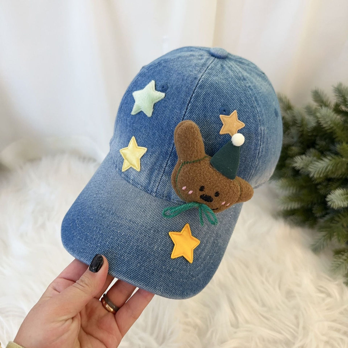 Washed Denim 3D Cartoon Plush Star Baseball Cap Y2K Casual Hat