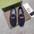 Gucci Navy Striped-Bit Driving Loafers